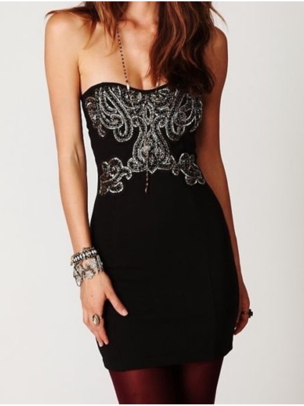 Free people Strapless Black Embellished Bodycon Dress mini size small